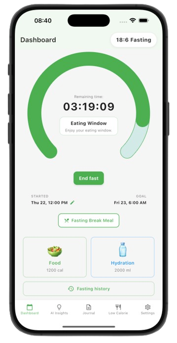 Belly Fast App Screenshot - Eating Window